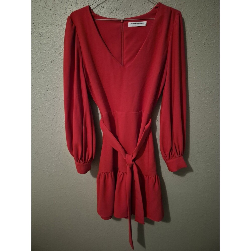 Amanda Uprichard Red Dress M Midi Office Flirty Flaw Missing Button